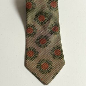 Ermenegildo Zegna Silk Linen Tie Italy Green Orange Floral Classic Wide